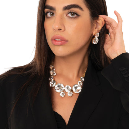 Collana girocollo con catena sottile multi e pietre circolari in vetro tono crystal