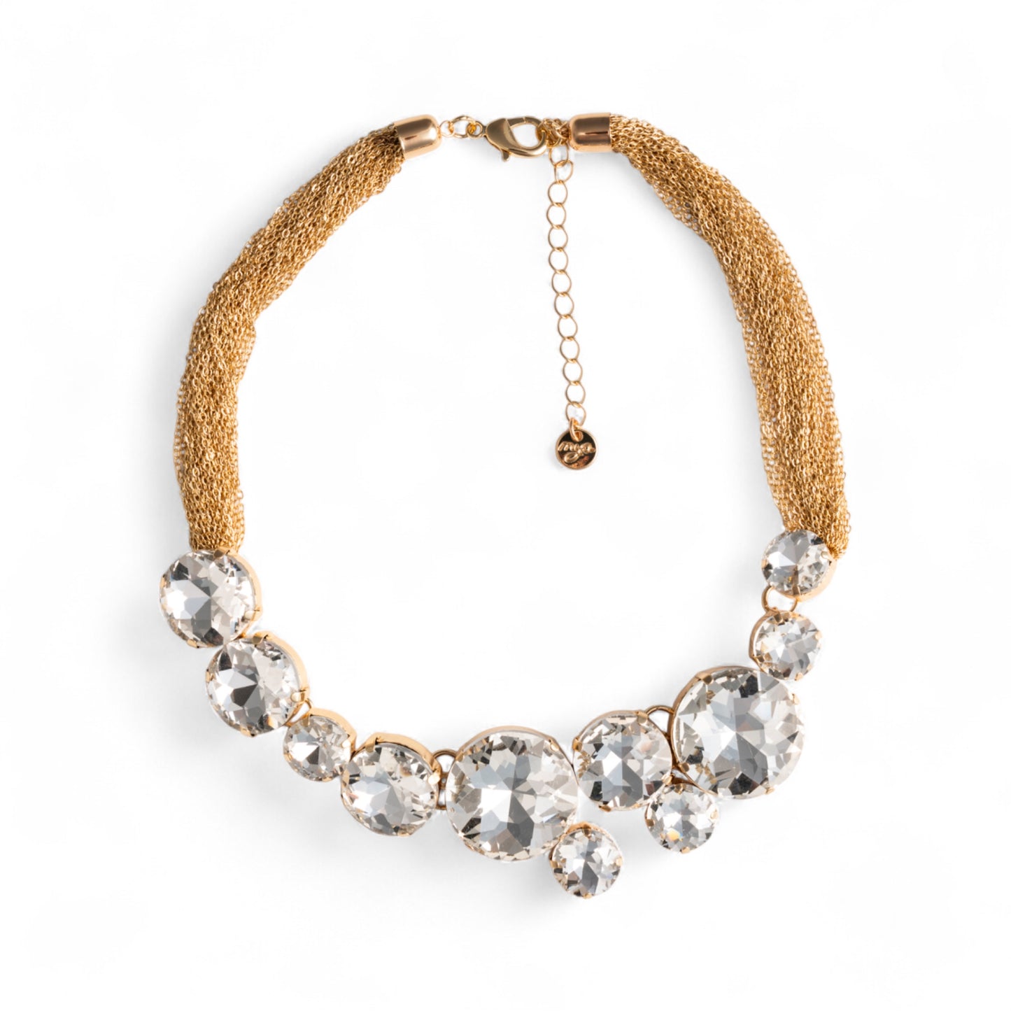 Collana girocollo con catena sottile multi e pietre circolari in vetro tono crystal