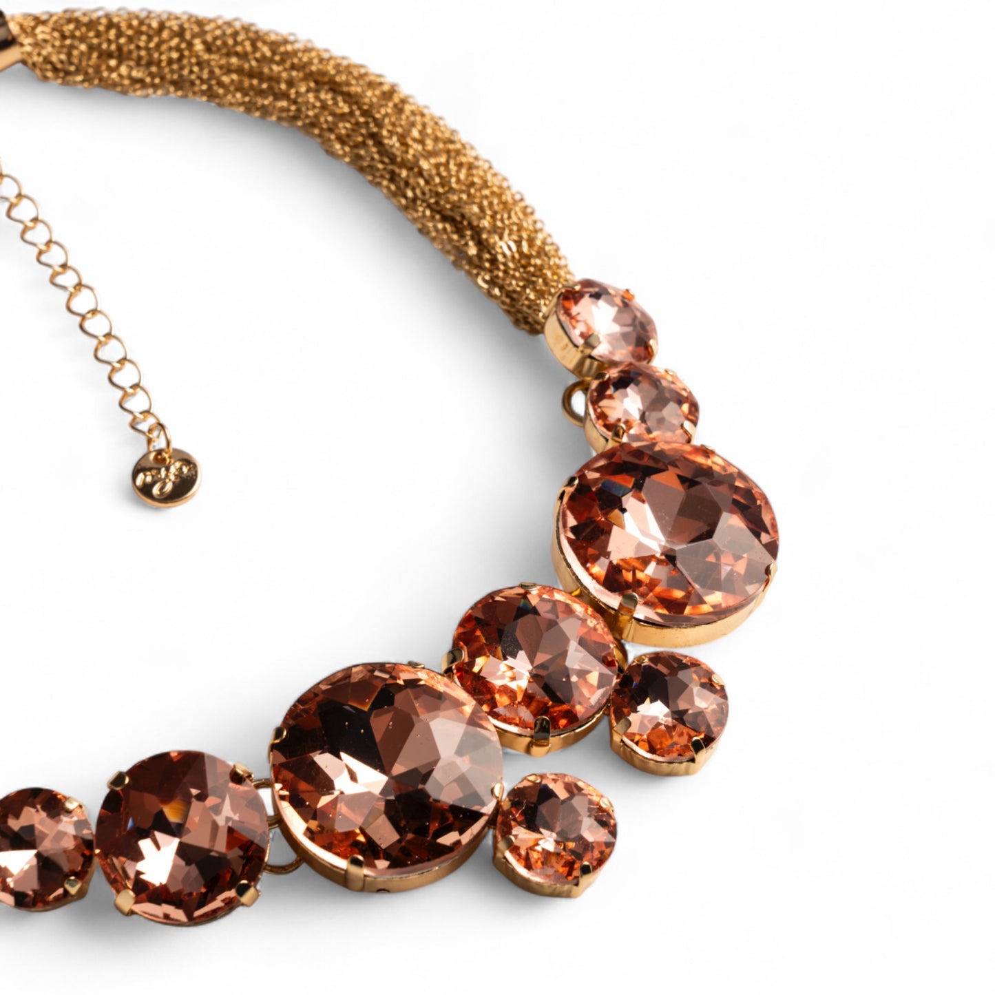 Collana girocollo con catena sottile multi e pietre circolari in vetro tono topazio