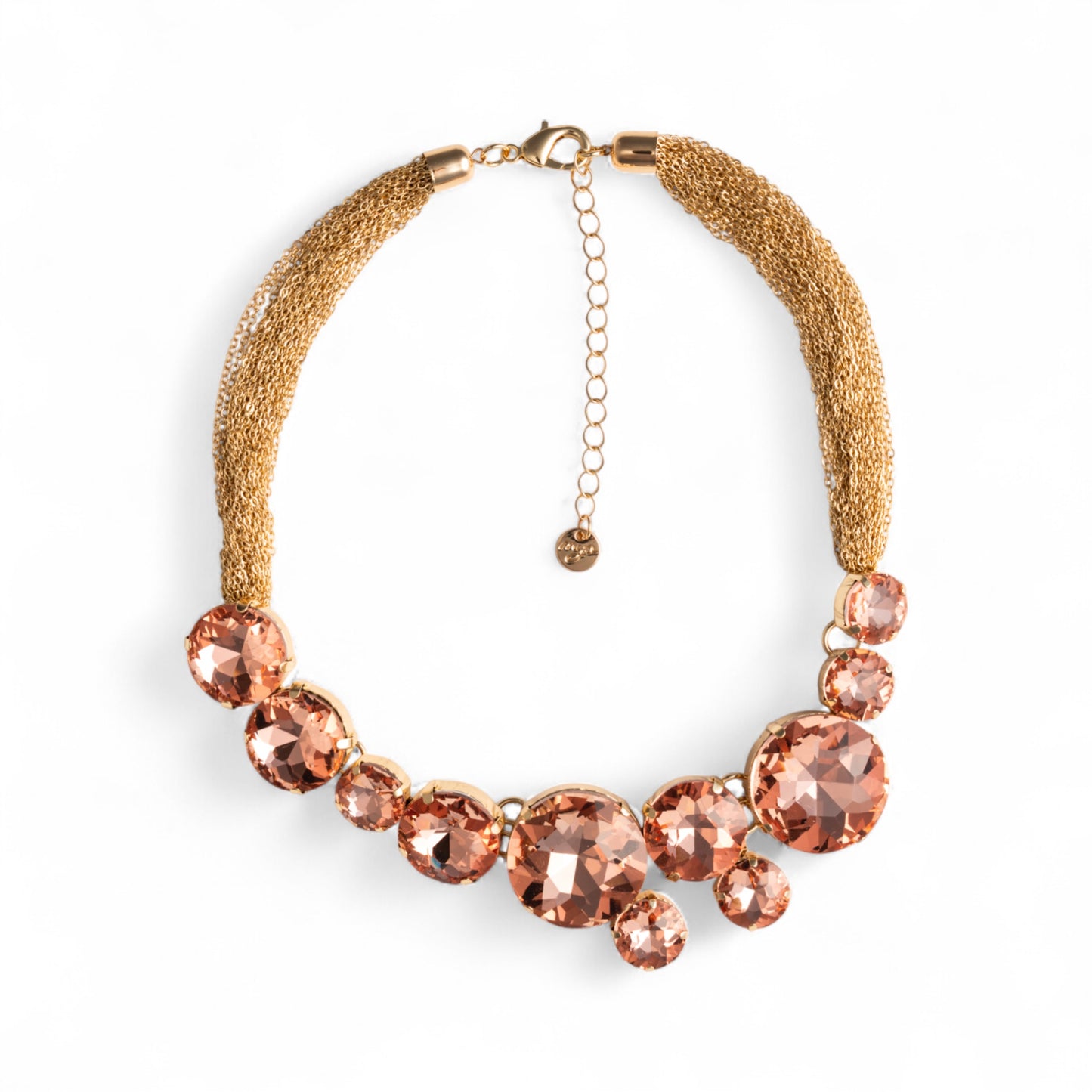 Collana girocollo con catena sottile multi e pietre circolari in vetro tono topazio