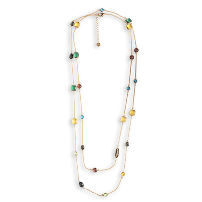 Collana a catena sottile lunga con pietre in vetro multicolore