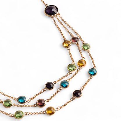 Collana girocollo multifilo a catena sottile con pietre in vetro multicolore