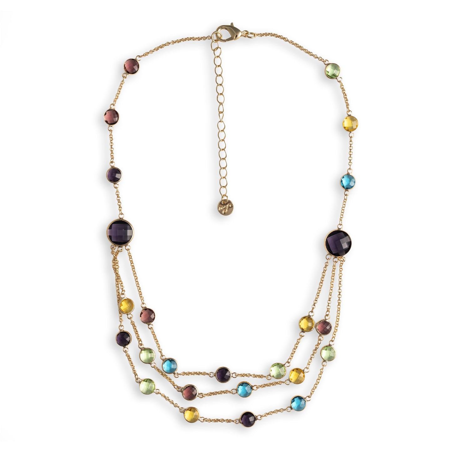 Collana girocollo multifilo a catena sottile con pietre in vetro multicolore