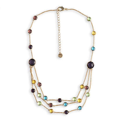 Collana girocollo multifilo a catena sottile con pietre in vetro multicolore