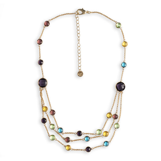 Collana girocollo multifilo a catena sottile con pietre in vetro multicolore