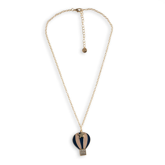 Collana girocollo a catena sottile con pendente a mongolfiera smaltata tono blu