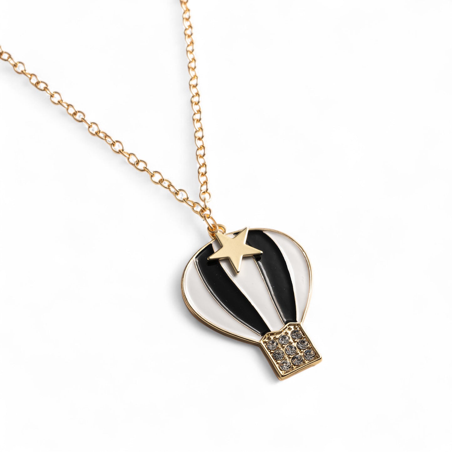 Collana girocollo a catena sottile con pendente a mongolfiera smaltata bianca e nera