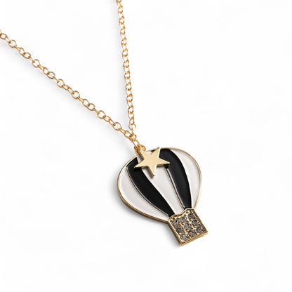 Collana girocollo a catena sottile con pendente a mongolfiera smaltata bianca e nera