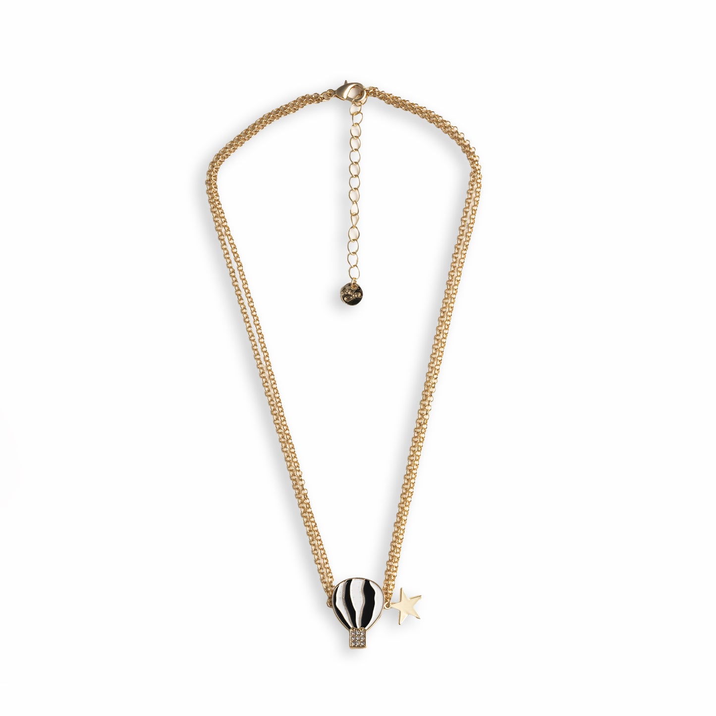 Collana girocollo a due fili con catena sottile e pendente a mongolfiera smaltata bianca e nera