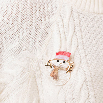 Spilla con base in metallo design a forma di pupazzo di neve in acrilico