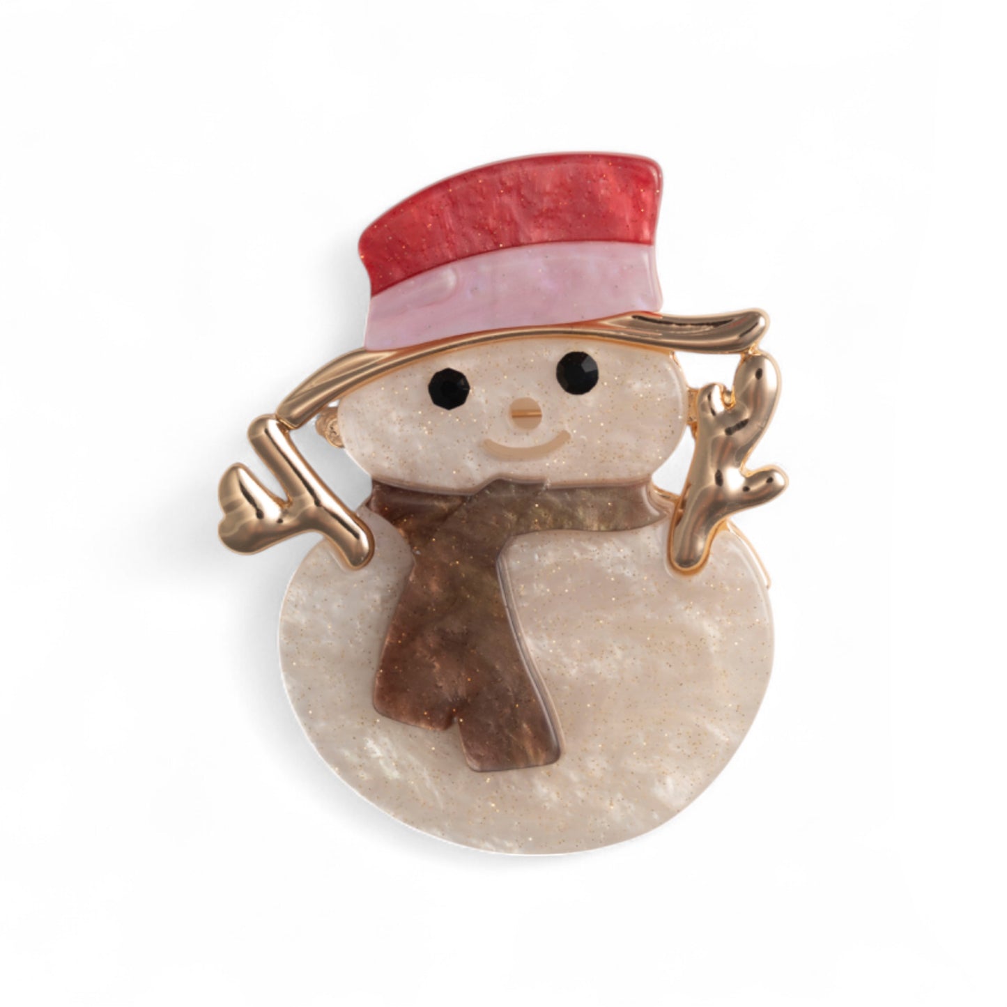 Spilla con base in metallo design a forma di pupazzo di neve in acrilico