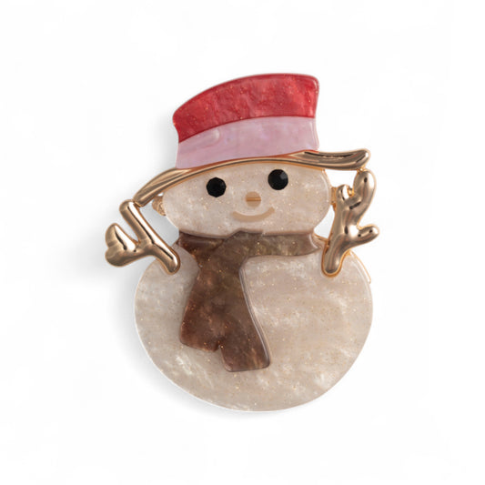 Spilla con base in metallo design a forma di pupazzo di neve in acrilico