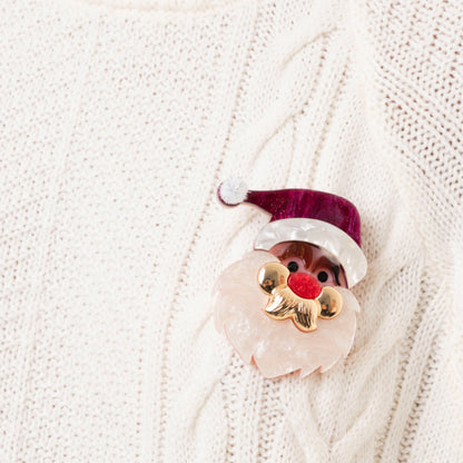 Spilla con base in metallo, design in acrilico del viso di babbo natale