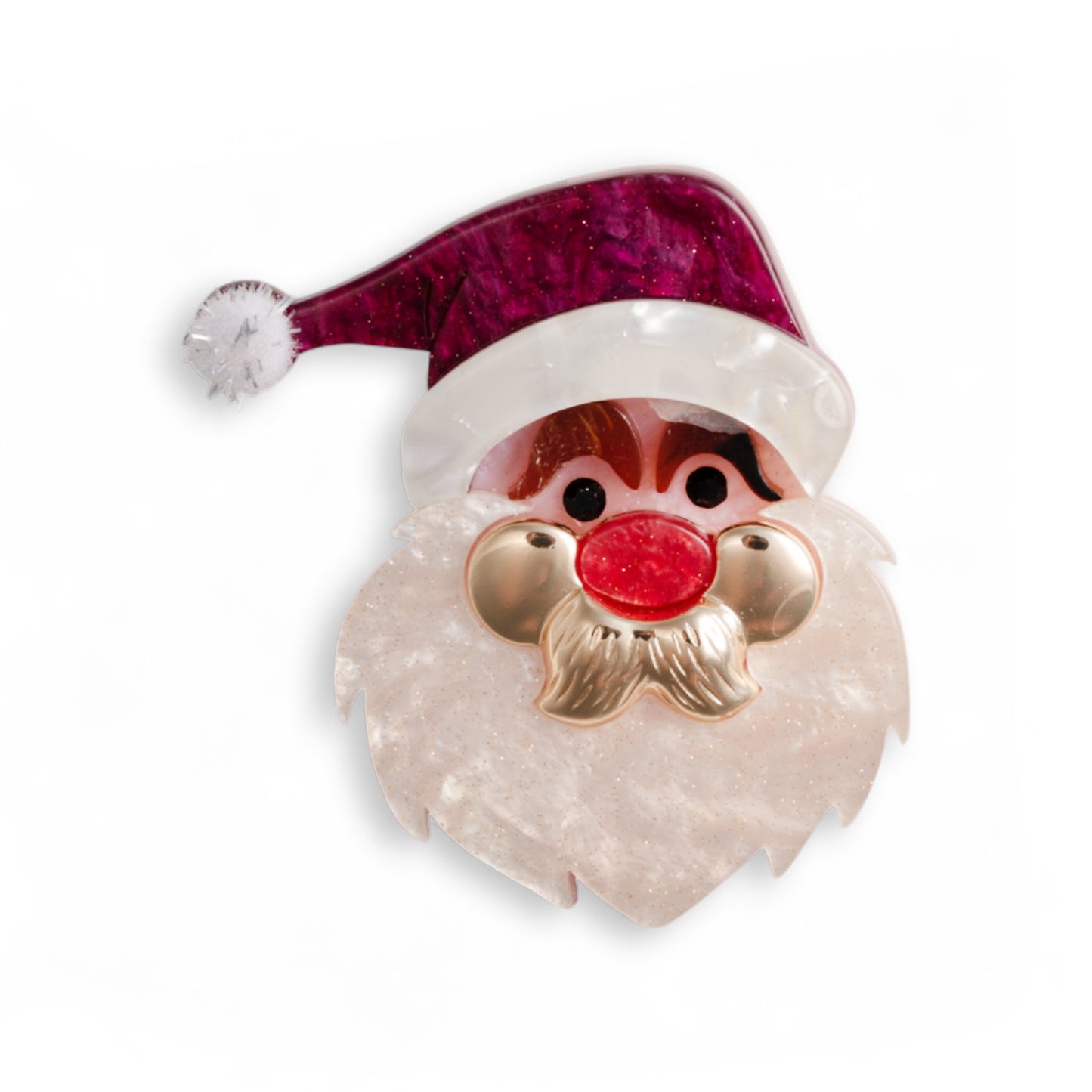 Spilla con base in metallo, design in acrilico del viso di babbo natale