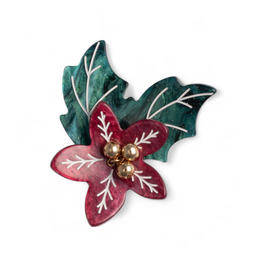 Spilla con base in metallo, design a fiore di natale in acrilico