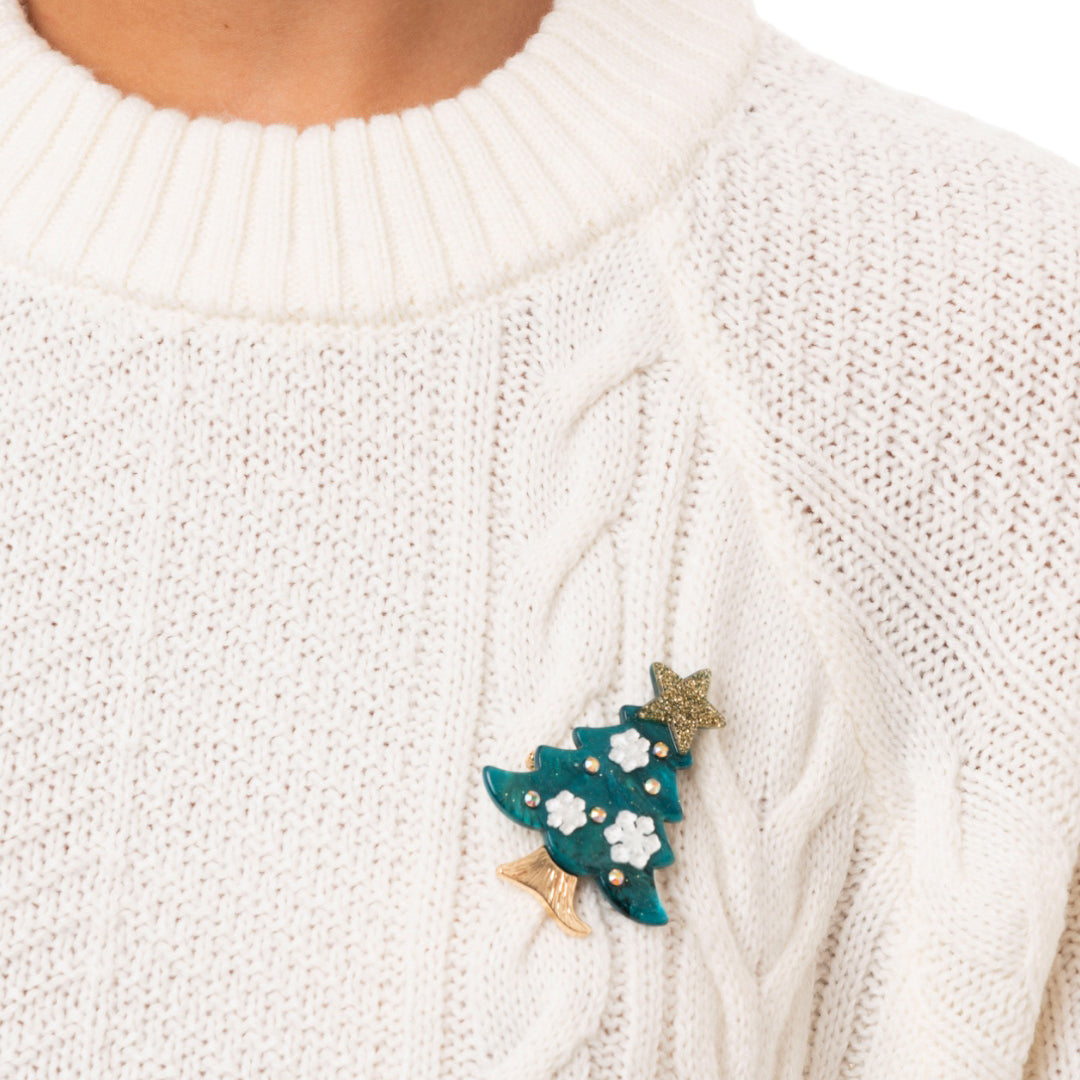 Spilla con base in metallo, design ad albero di natale in acrilico