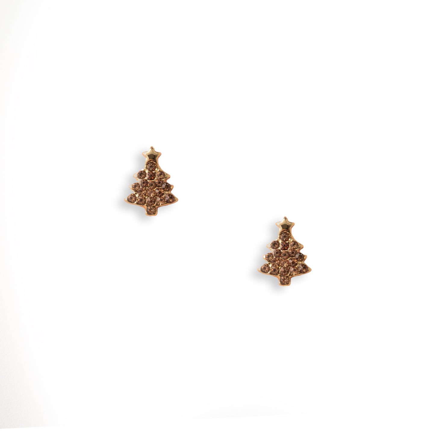 Orecchini piccoli in metallo con design ad albero di natale con pietre in vetro topazio