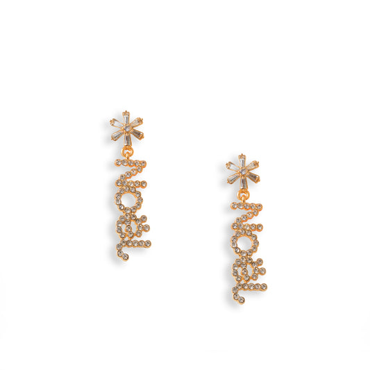 Orecchini pendenti con scritta "NOEL" ricoperto di pietre in vetro crystal