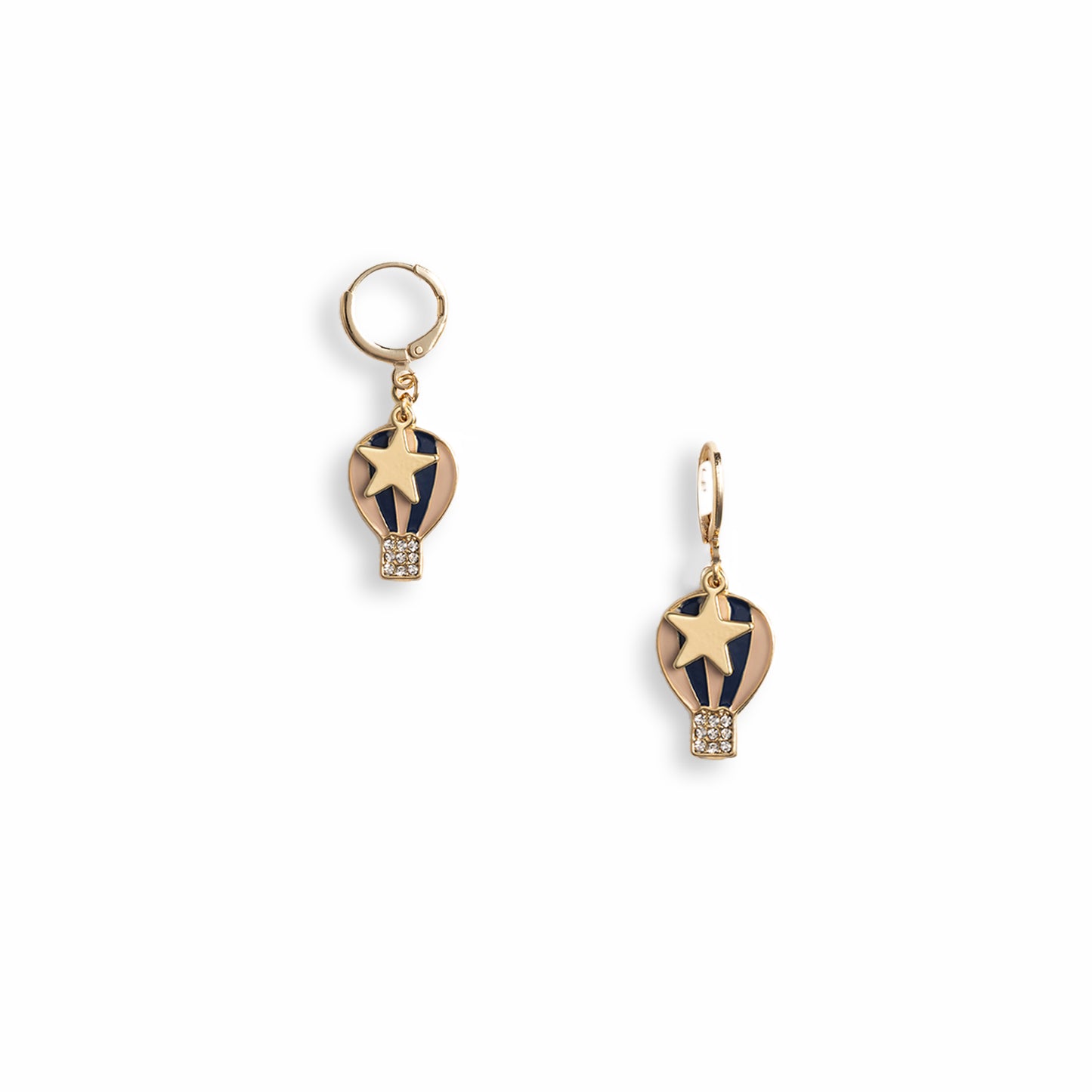 Orecchini a cerchietto con pendente a mongolfiera smaltata tono blu