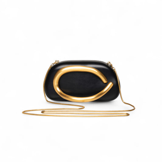 Borsa clutch nera con dettaglio in metallo