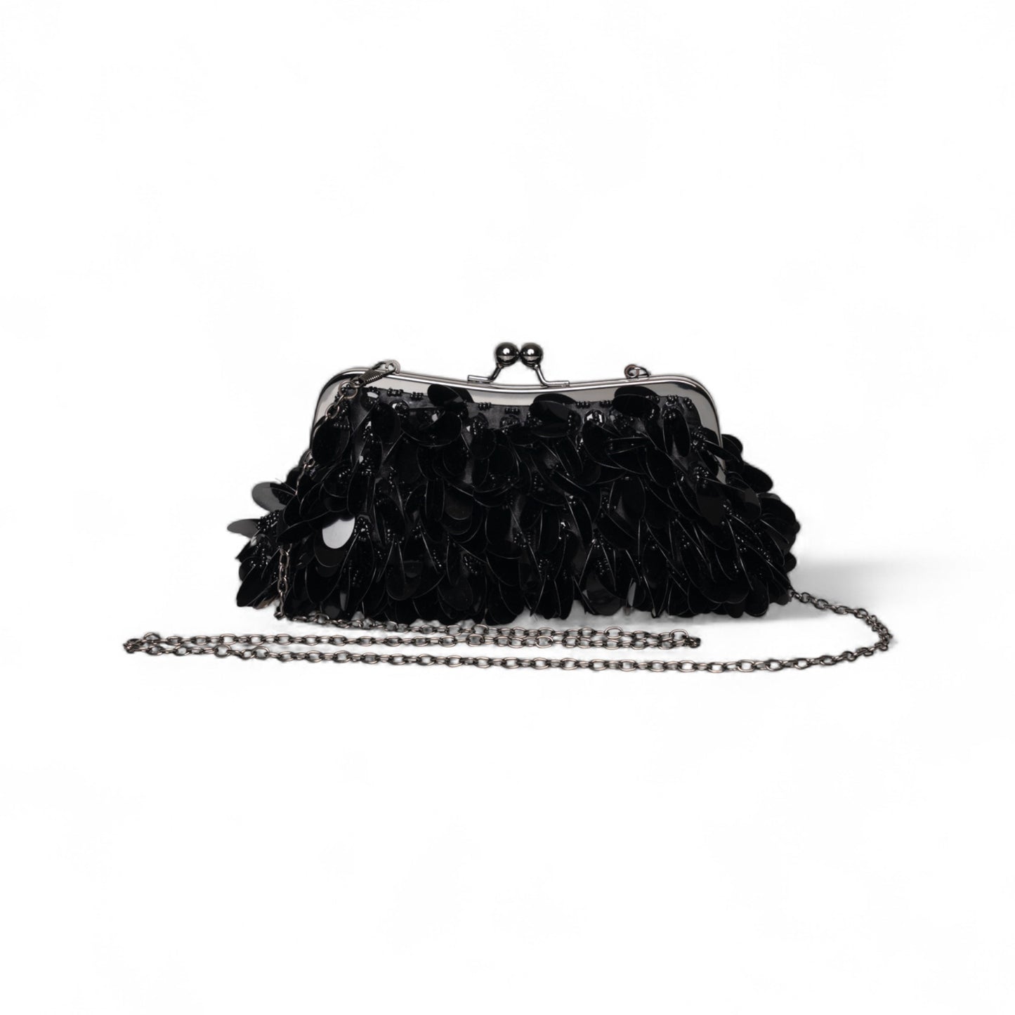 Borsa clutch impreziosita da paillettes nere