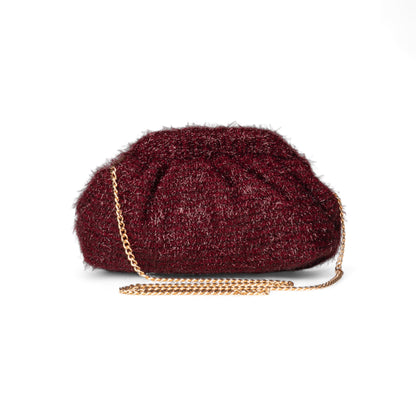 Borsa clutch in tessuto morbido bordeaux