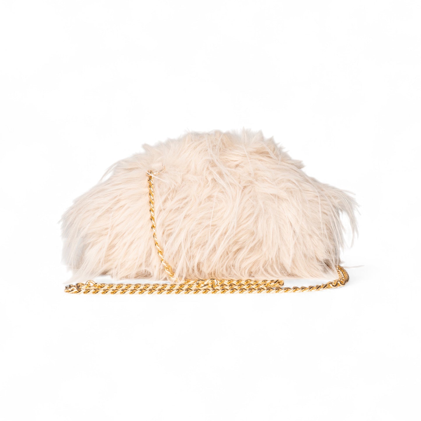 Borsa clutch a pelo lungo morbida beige