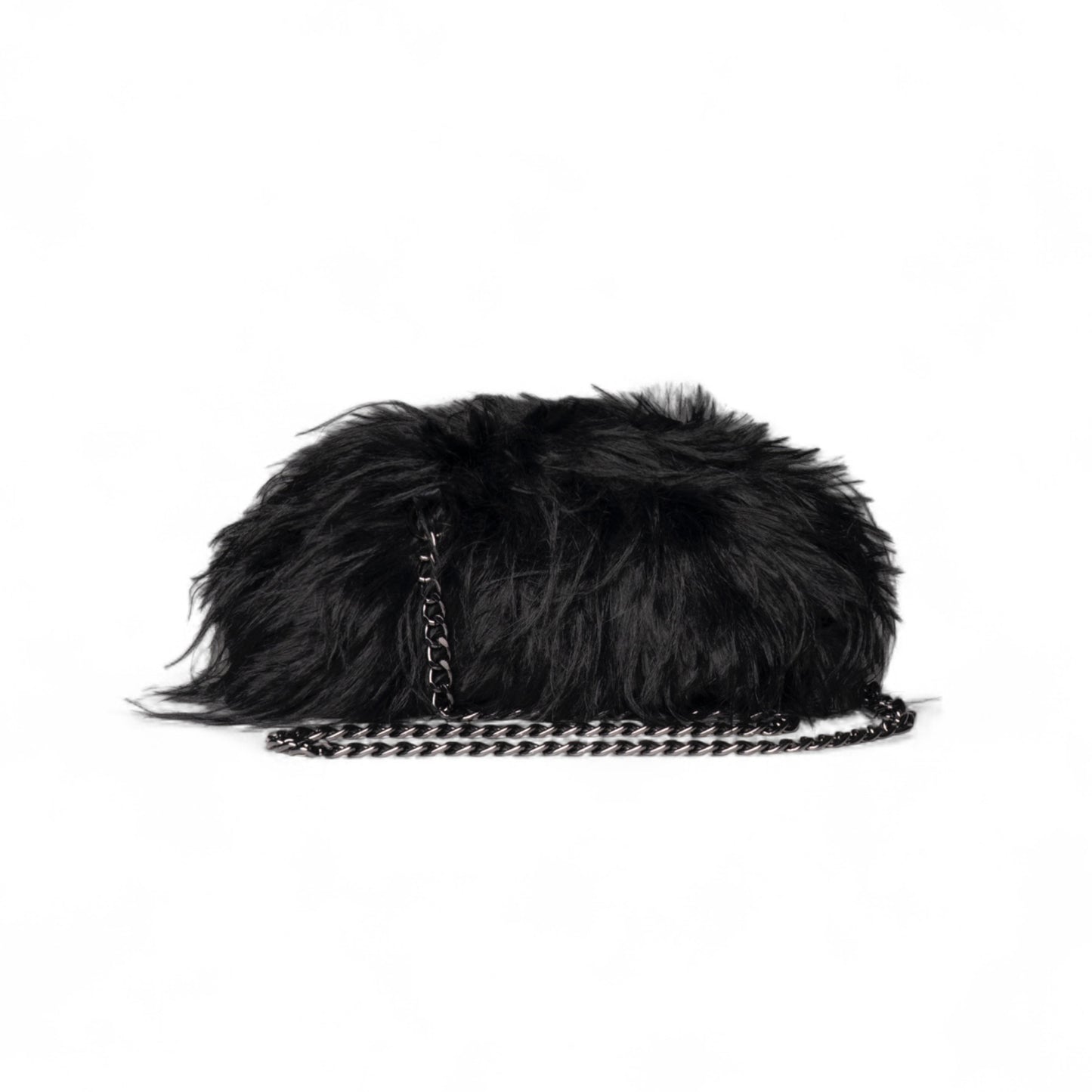 Borsa clutch a pelo lungo morbida nera