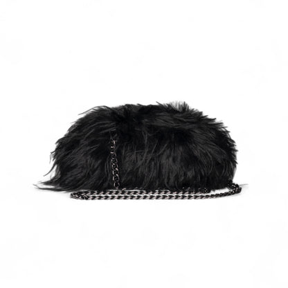 Borsa clutch a pelo lungo morbida nera