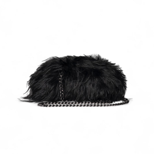 Borsa clutch a pelo lungo morbida nera