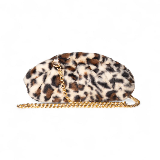 Borsa clutch in tessuto morbido con stampa animalier