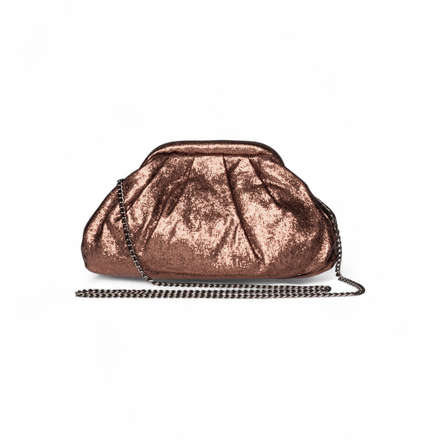 Borsa clutch in tessuto bronzo metalizzato