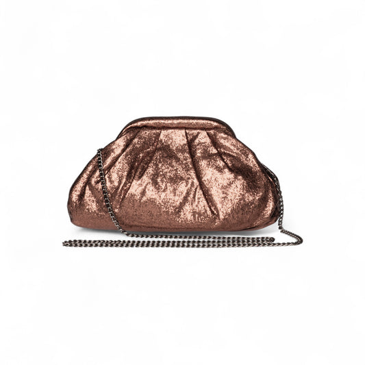 Borsa clutch in tessuto bronzo metalizzato