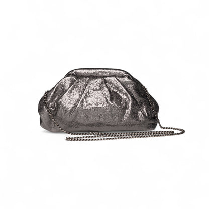 Borsa clutch in tessuto argento metallizzato