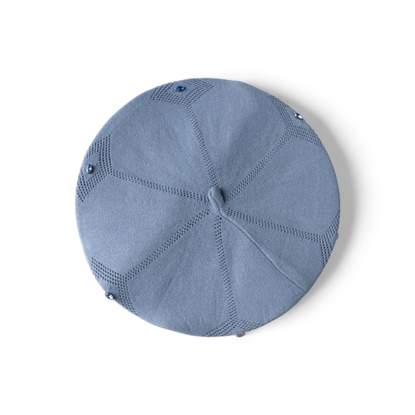 Cappello a basco in lana a tinta unita azzurro con pietre crystal