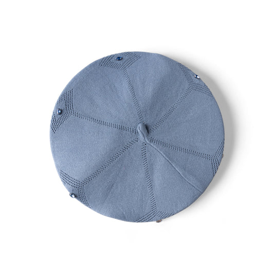 Cappello a basco in lana a tinta unita azzurro con pietre crystal