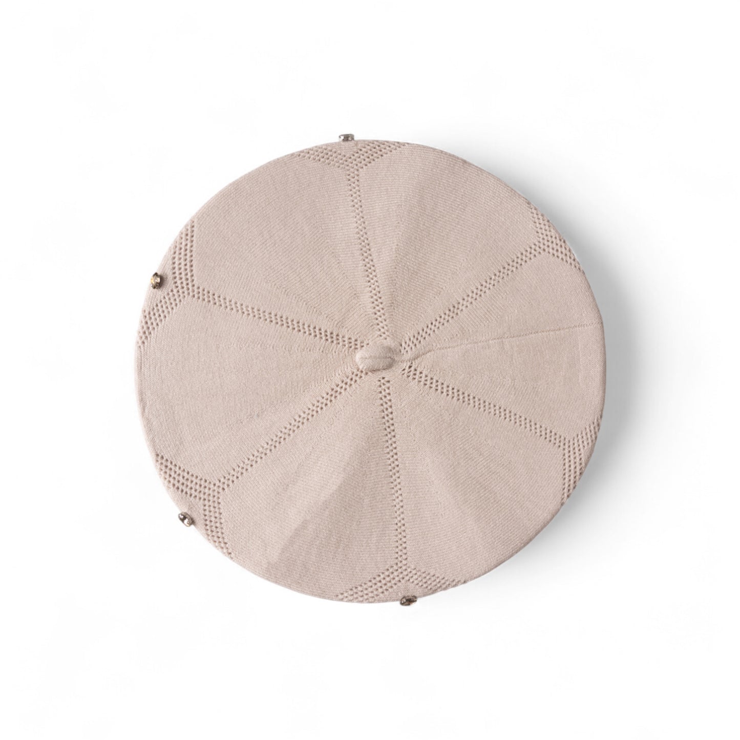 Cappello a basco in lana a tinta unita beige con pietre crystal