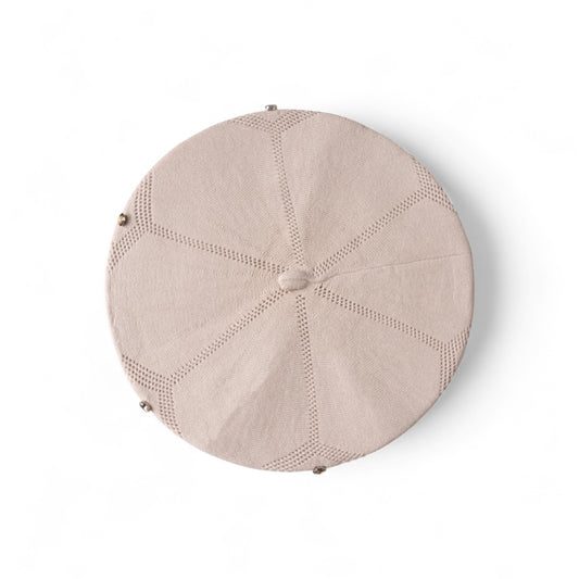 Cappello a basco in lana a tinta unita beige con pietre crystal