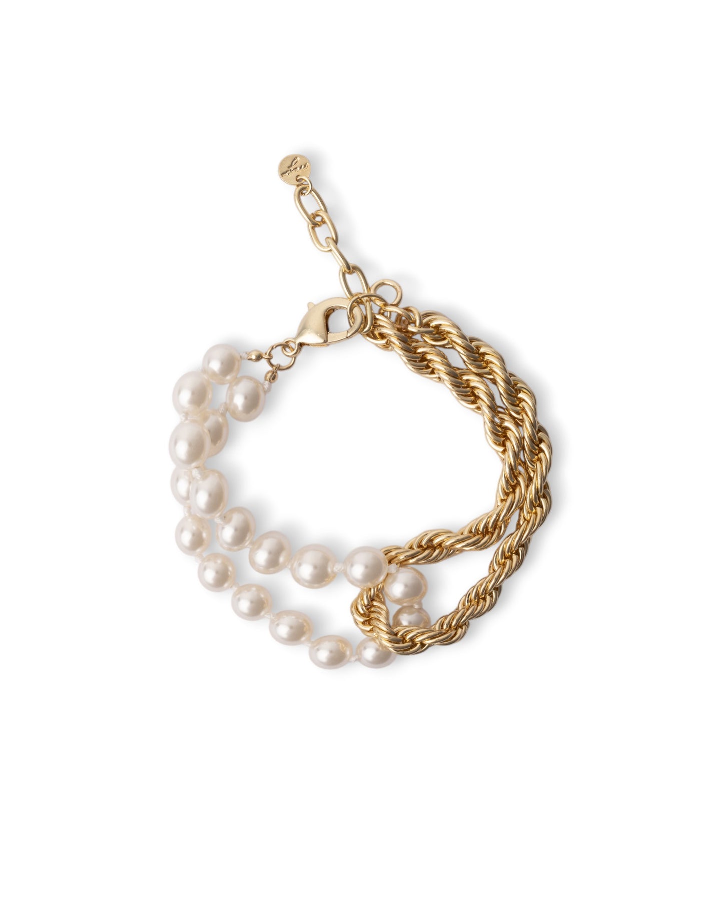 Bracciale nodo con filo di perle e catena in metallo