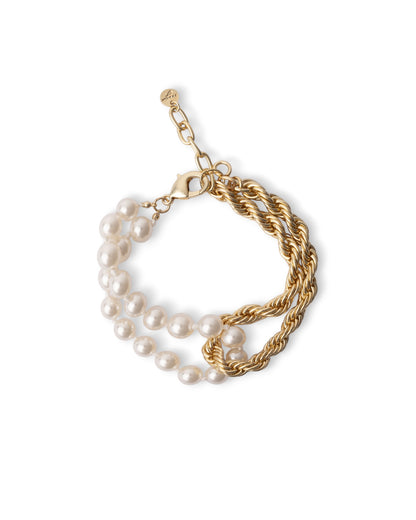 Bracciale nodo con filo di perle e catena in metallo