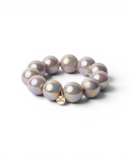 Bracciale elastico con sfere in acrilico tono grigio