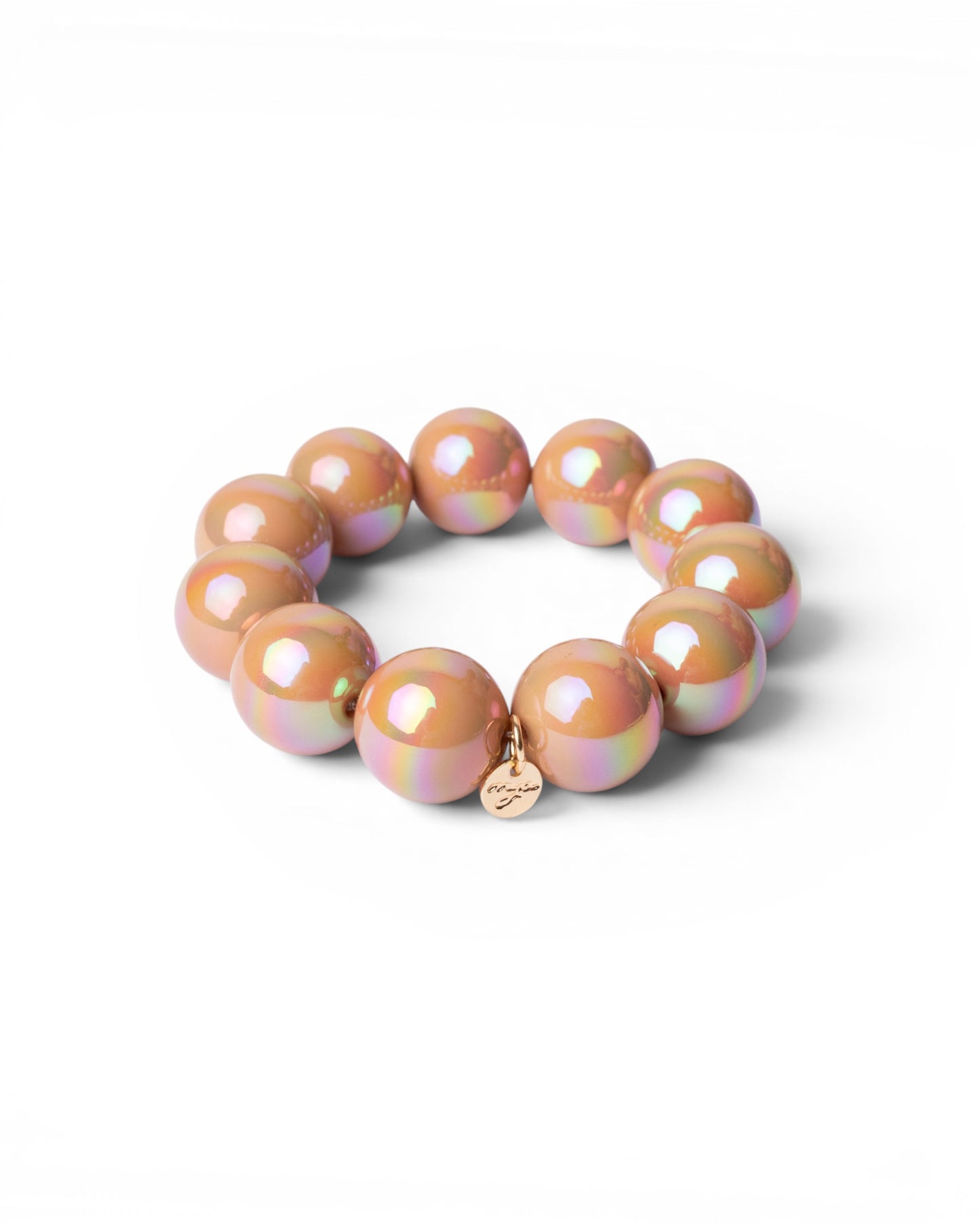 Bracciale elastico con sfere in acrilico tono marrone