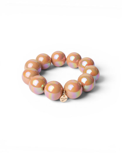 Bracciale elastico con sfere in acrilico tono marrone