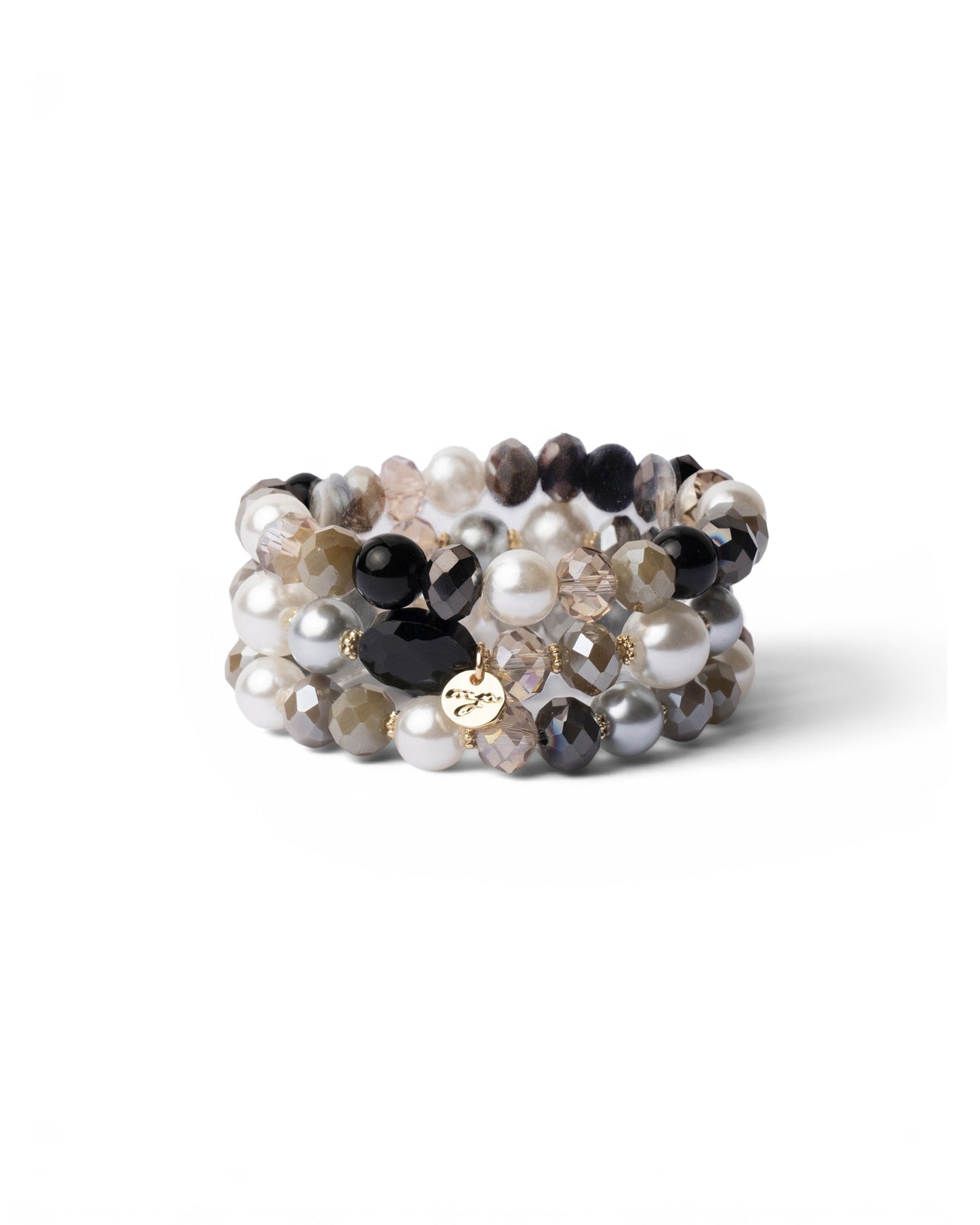 Bracciale elastico a tre fili con pietre in vetro tono grigio