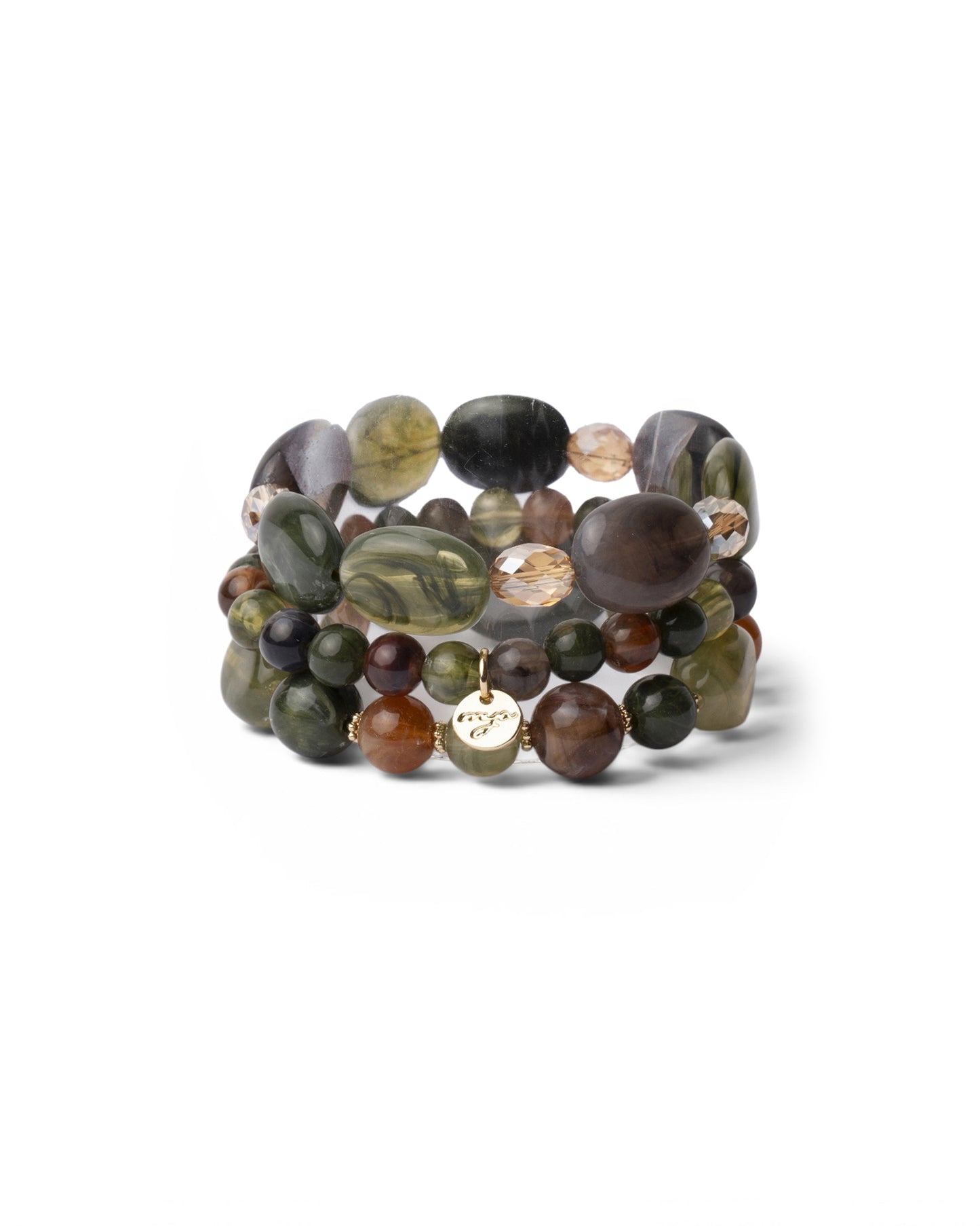 Bracciale elastico a tre fili con pietre in acrilico tono verde