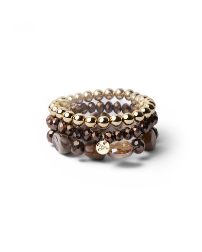 Bracciale elastico multi filo con pietre in acrilico e vetro tono marrone