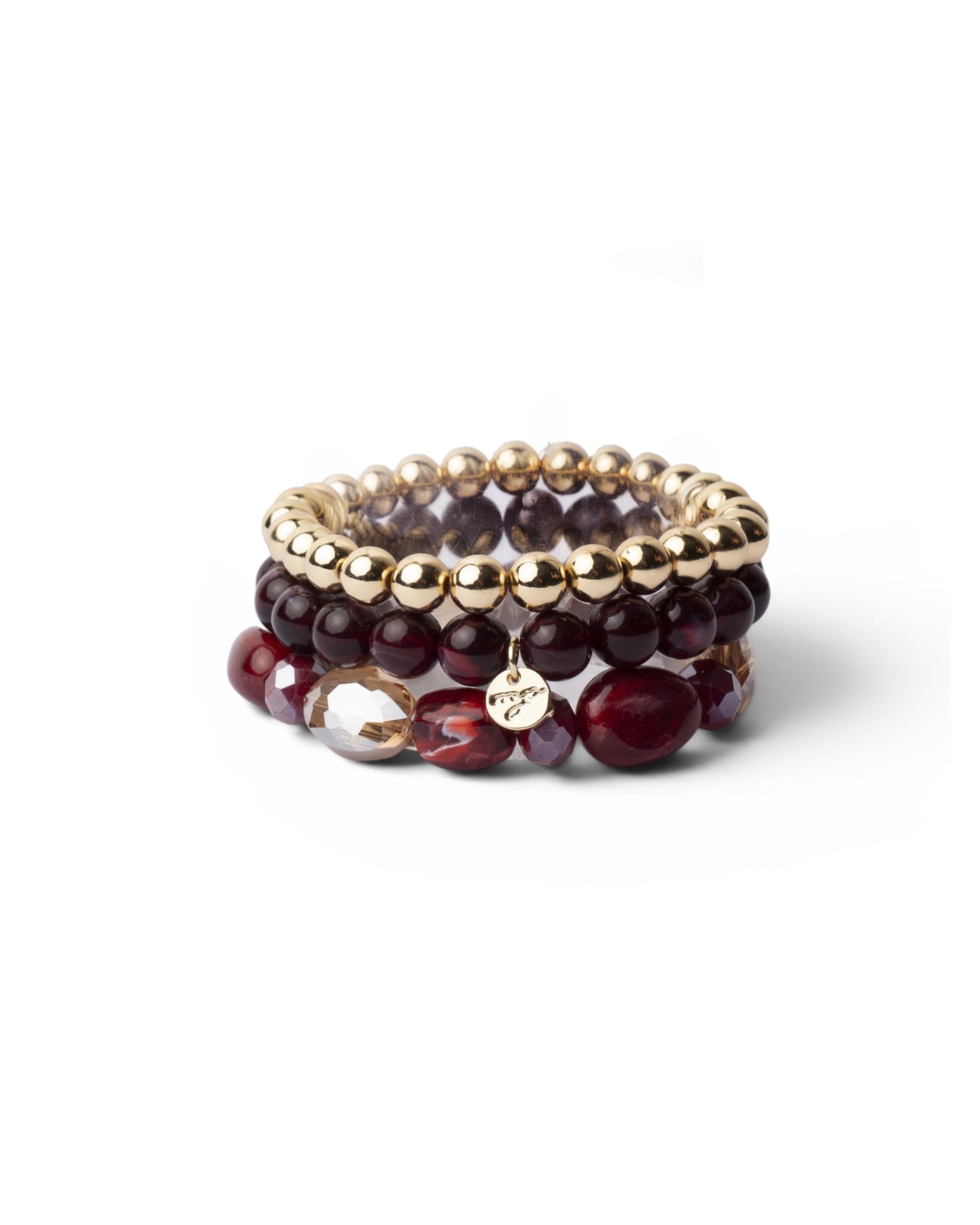 Bracciale elastico multi filo con pietre in acrilico e vetro tono rosso