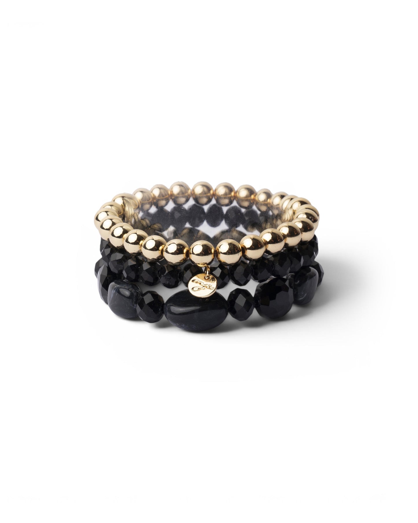 Bracciale elastico multi filo con pietre in acrilico e vetro nere