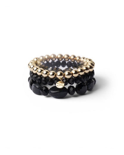 Bracciale elastico multi filo con pietre in acrilico e vetro nere