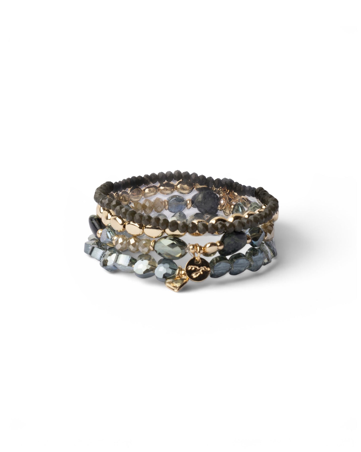 Bracciale elastico multi filo con pietre in vetro tono verde